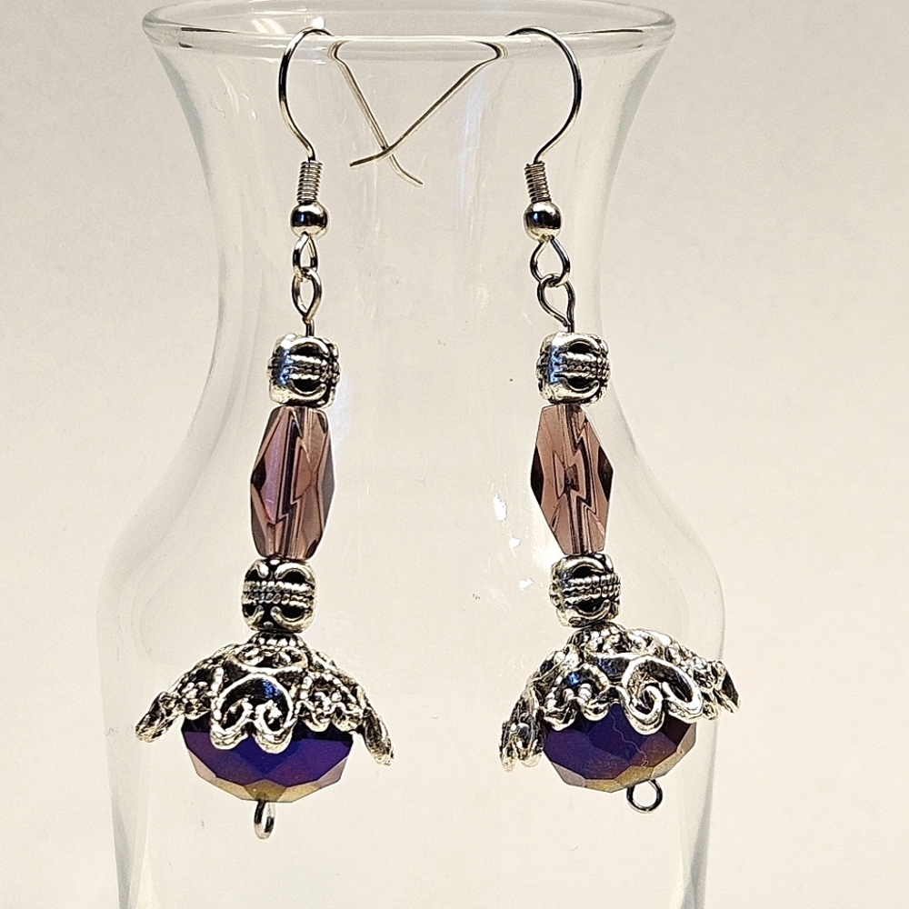 Whimsical Purple Glass Beaded Earrings - Picture 2 of 5
